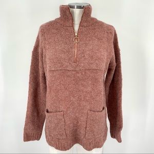 Entro Mauve Pink Quarter Zip Pullover Knit Sweater NWT